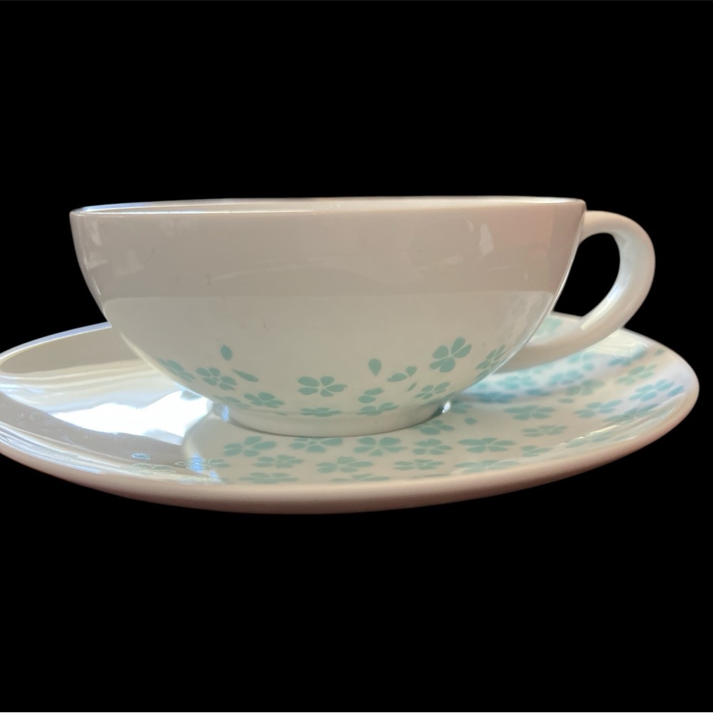 David’s tea Floral Teacup and Saucer Set light blue & white